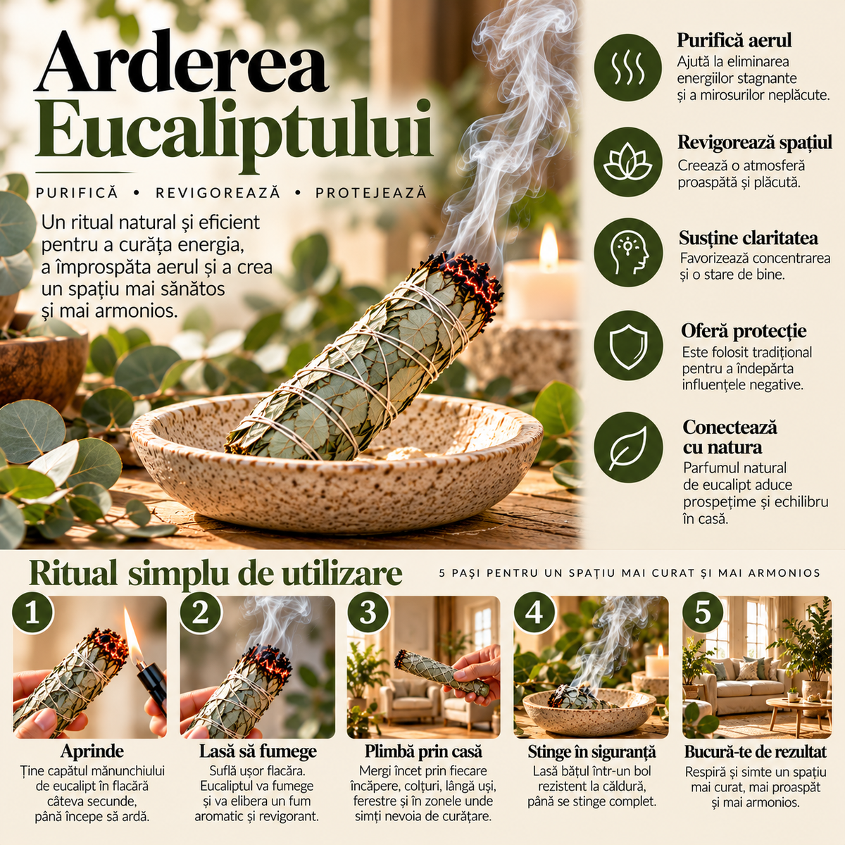 Baton de fumigație din eucalipt Holistic – ritual natural acasă