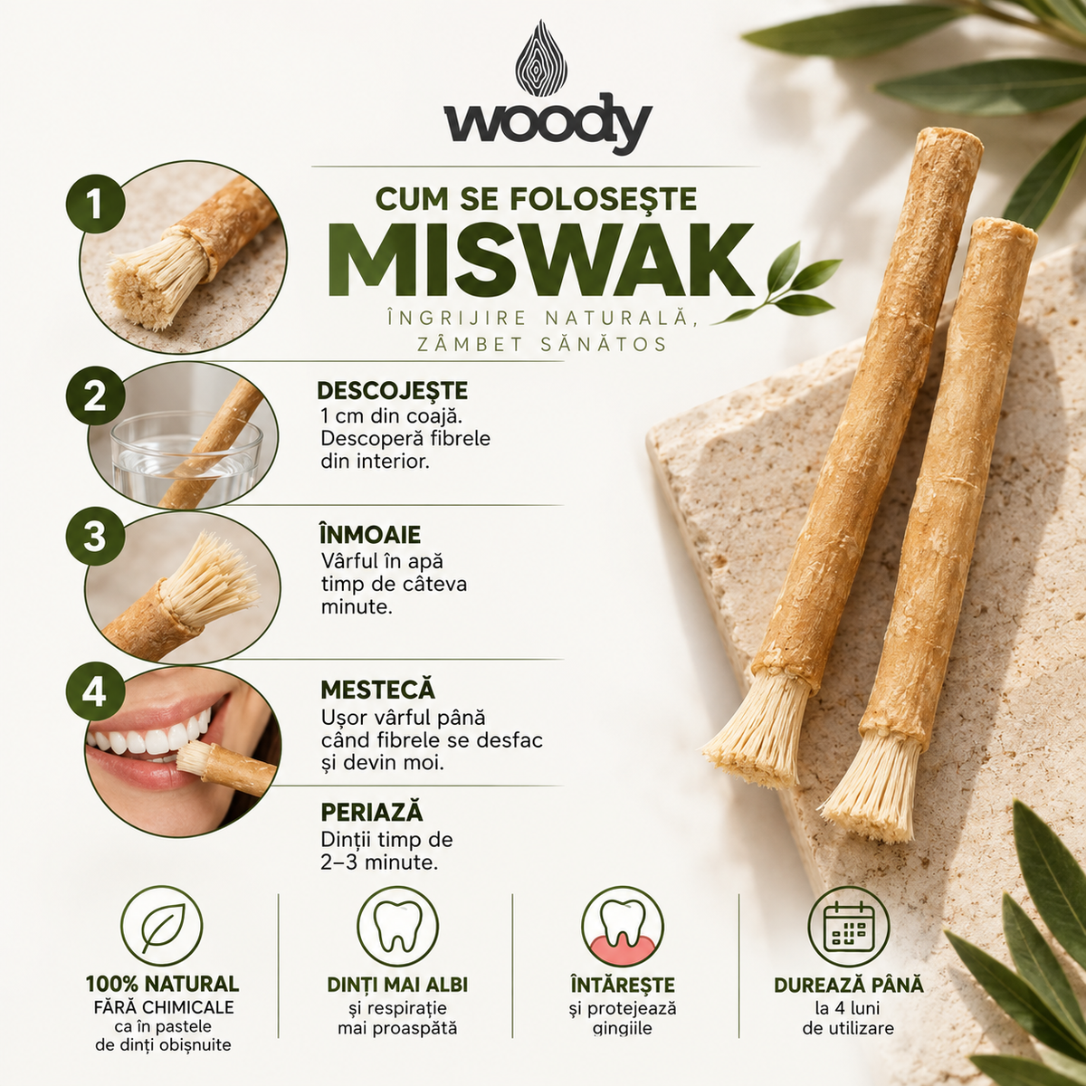 Miswak natural din lemn de Arak Woody – imagine 7