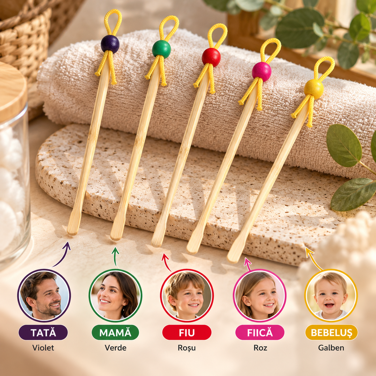Curățitor de urechi din bambus Woody – set pentru toată familia