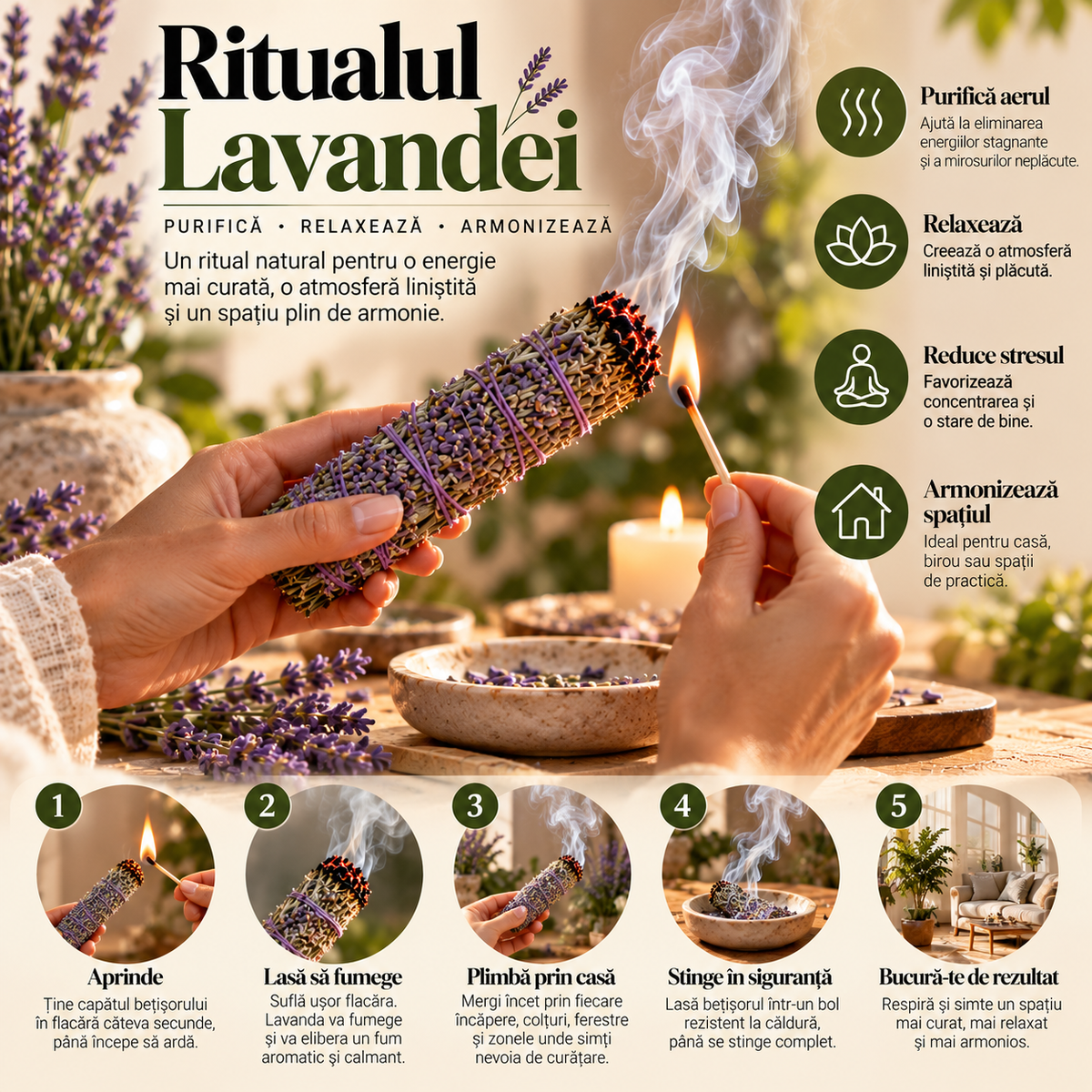 Baton de fumigație din lavandă Holistic – ritualul cu lavandă