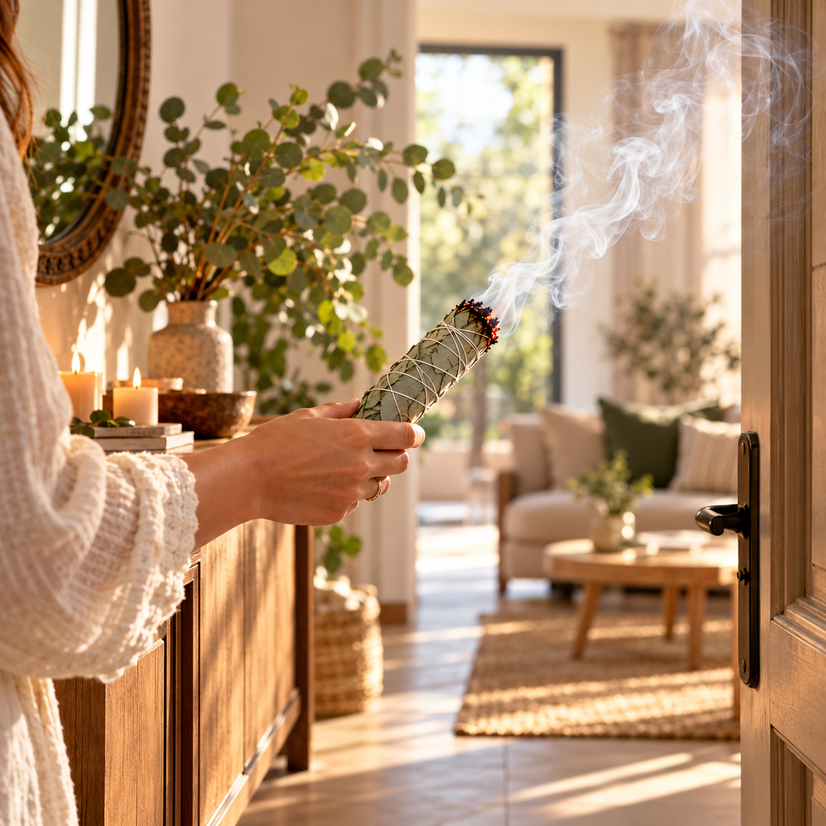 Baton de fumigație din eucalipt Holistic – într-un interior liniștit
