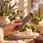 Baton de fumigație din lavandă Holistic – aprins în lumină caldă