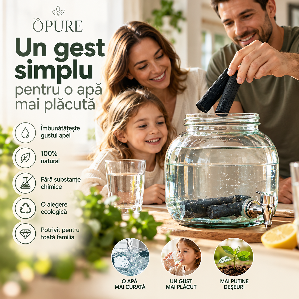 Fântână de apă ÔPURE 6L din sticlă reciclată – un gest simplu pentru apă cu gust mai bun
